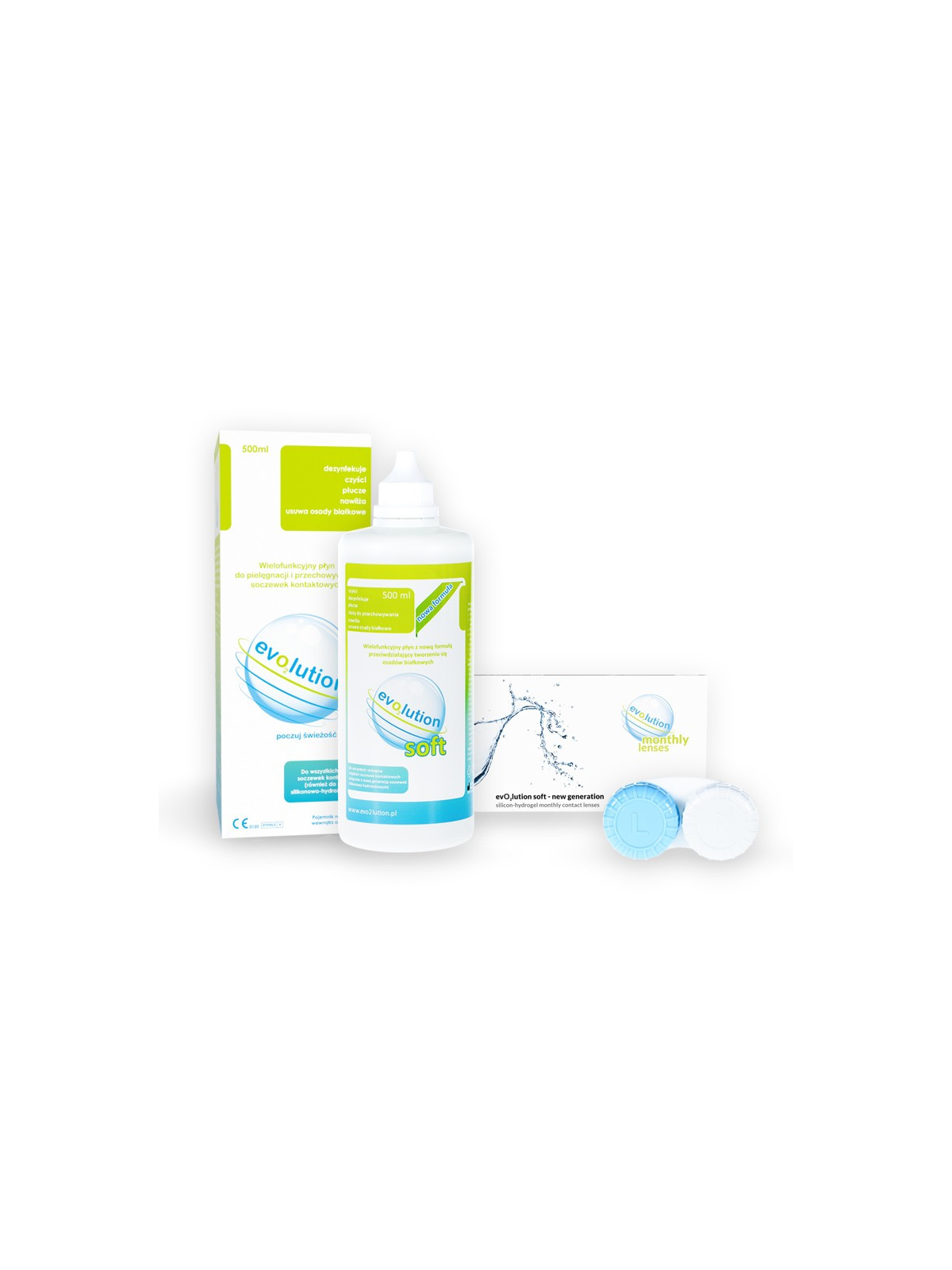 evO2lution monthly lenses 6 szt. + płyn evO2lution soft 500 ml