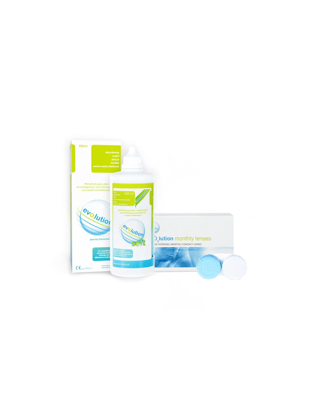 evO2lution monthly lenses 6 szt. + płyn evO2lution soft 500 ml
