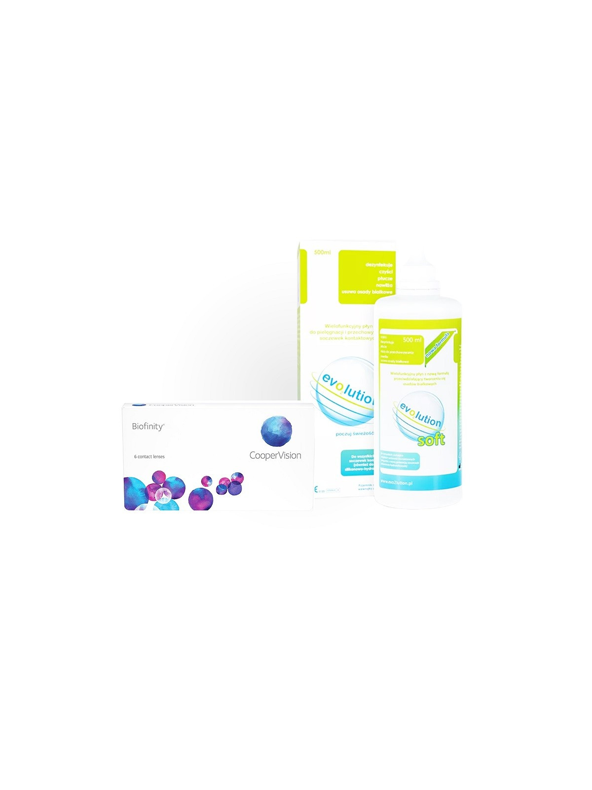 Biofinity 6 szt. + evO2lution soft 500 ml | Super zestaw w super cenie